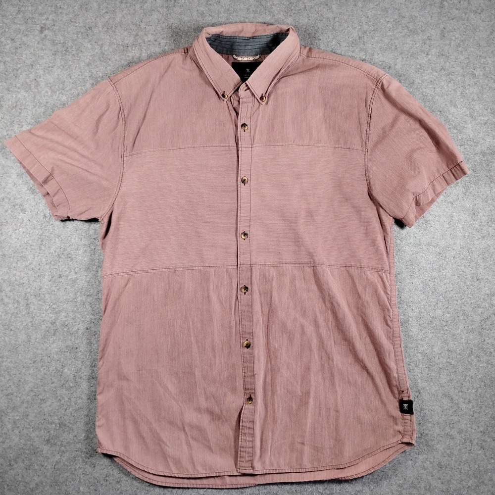 Roark Revival Short Sleeve Button Up Shirt Mens XL Dusty Rose Striped Woven
